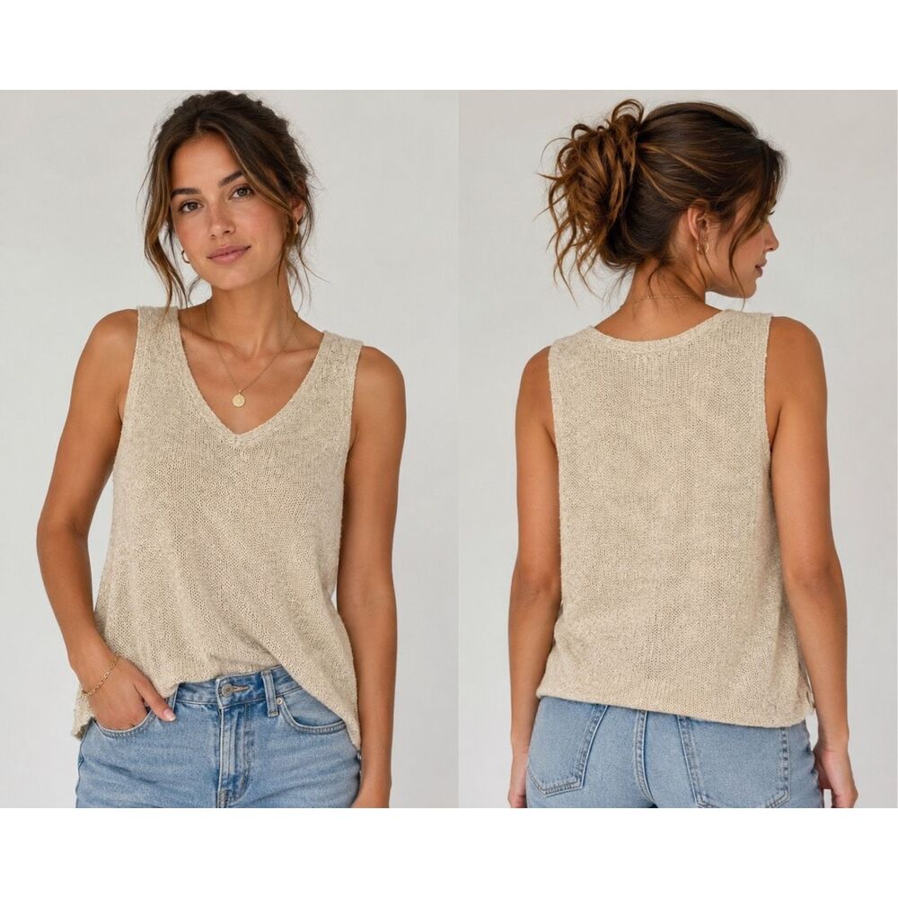 J. Crew Open Knit Cream V-neck Sleeveless Top Size XS Coquette #785